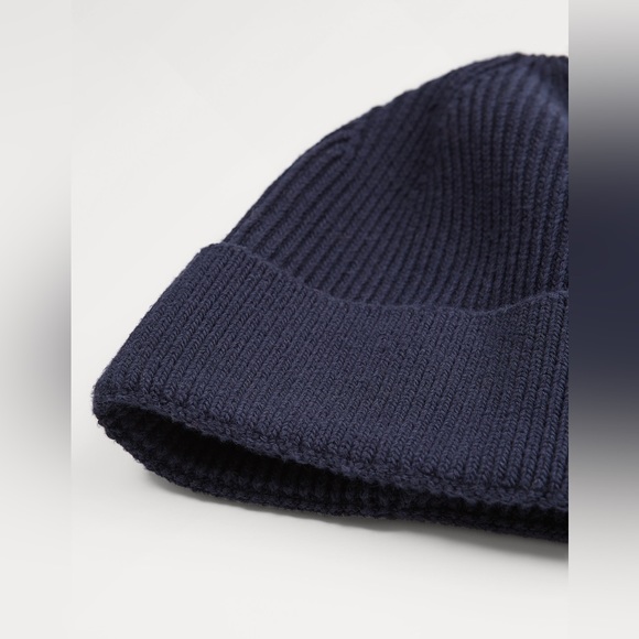 NWOT. Zara Man Navy Blue Cotton Cuffed Ribbed Hat. - Picture 2 of 6